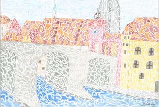 Stone Bridge, Regensburg — landscape drawing by Ben Stone, 2010